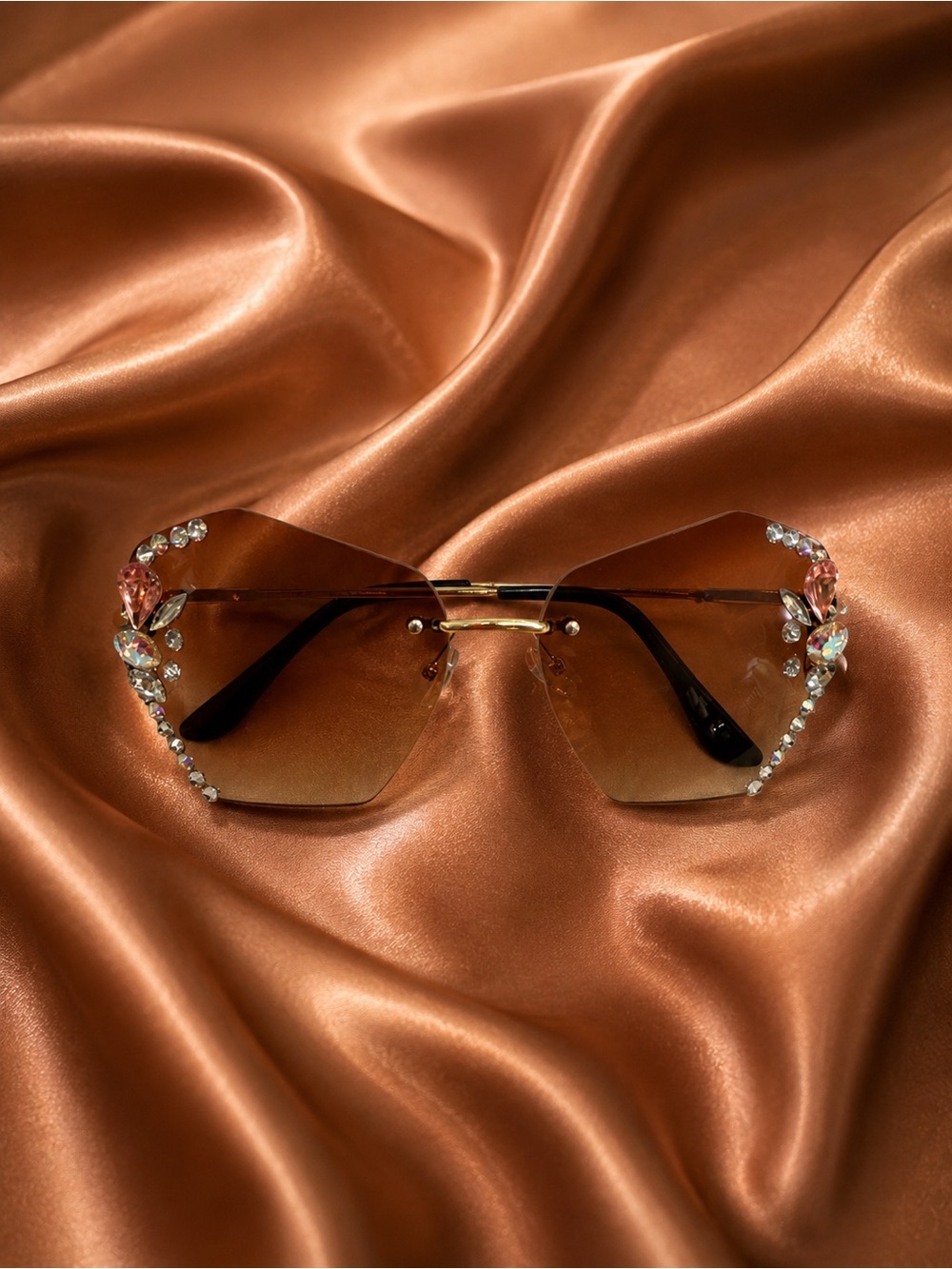 Rimless Crystal-Embellished Sunglasses - Brown Gradient